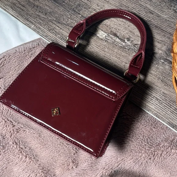 Call It Spring Glossy Burgundy Mini Top-Handle Bag - Picture 7 of 12